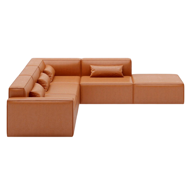 Mix Modular 5-Pc Sectional Vegan Appleskin Leather Cognac RF- Gus Modern at Batten Home