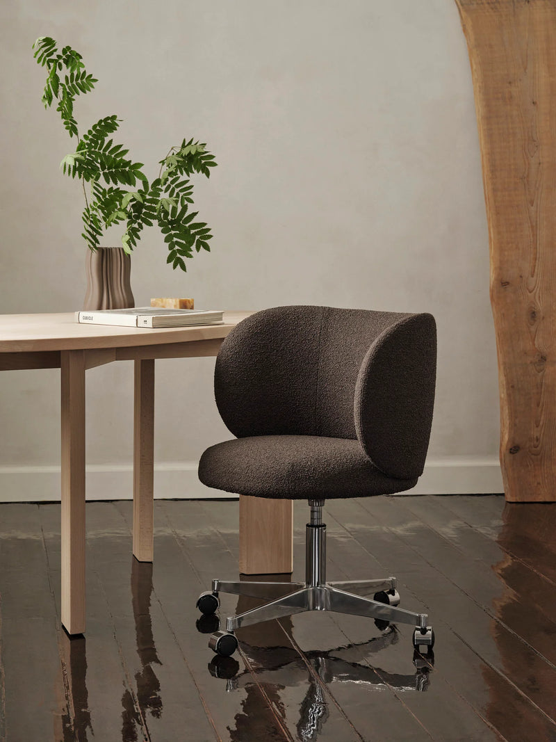 Rico Dining Chair - Castors - Soft Bouclé - Dark Brown