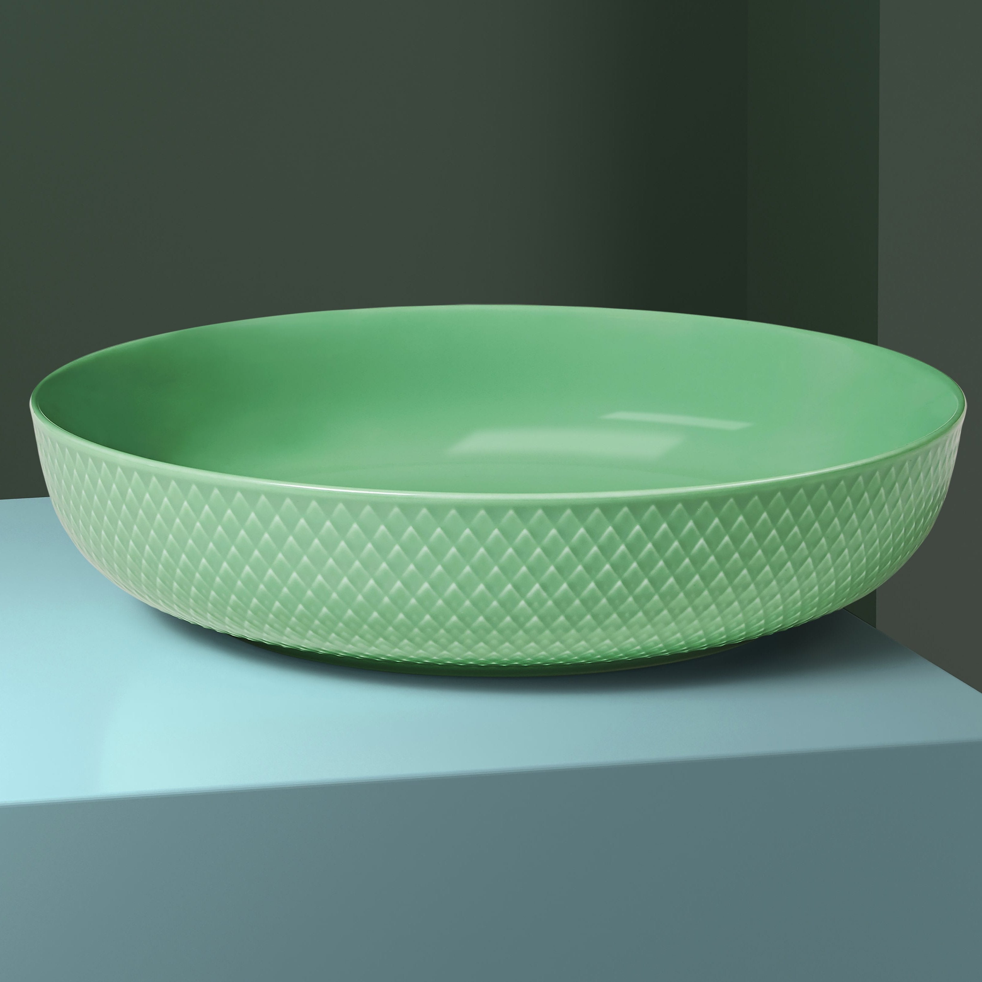 Lyngby Porcelain Rhombe Serving Bowl 28 Green