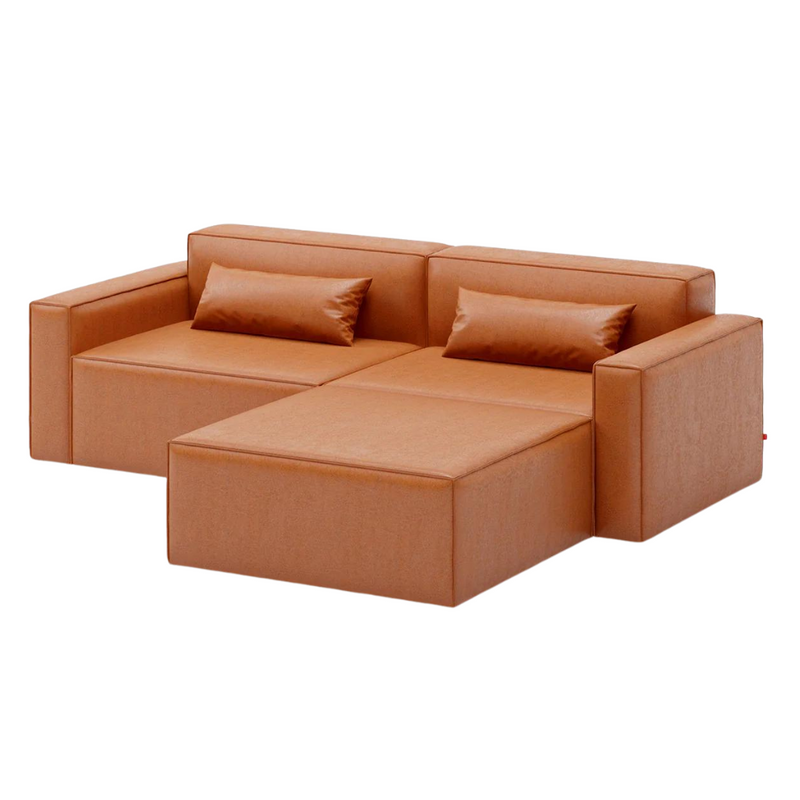 Mix Modular 3-Pc Sectional Vegan Appleskin Leather Cognac - Gus Modern at Batten Home