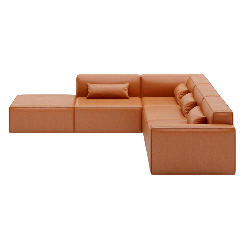 Mix Modular 5-Pc Sectional Vegan Appleskin Leather Cognac LF- Gus Modern at Batten Home