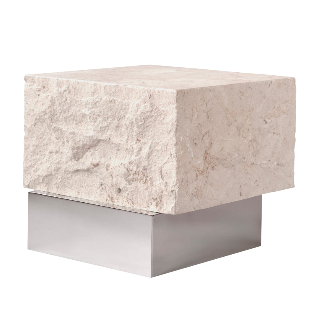 Temple Coffee Table, Low - Chrome/Limestone