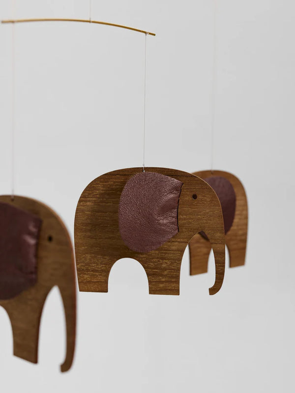 Baby Elephants Teak Mobile