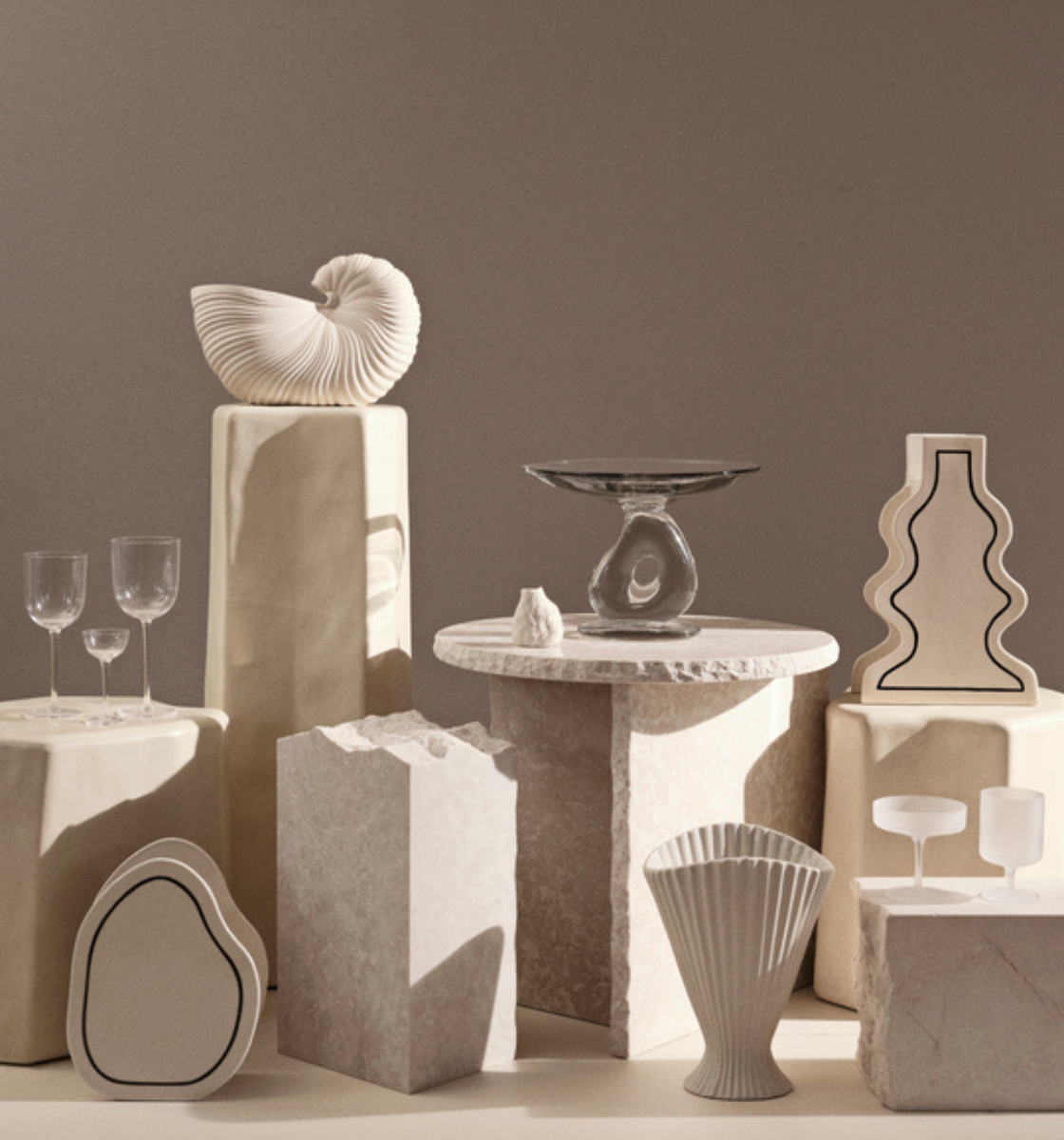 Ferm Living Acc essories including Shell Vase, Fountain Vase, and more