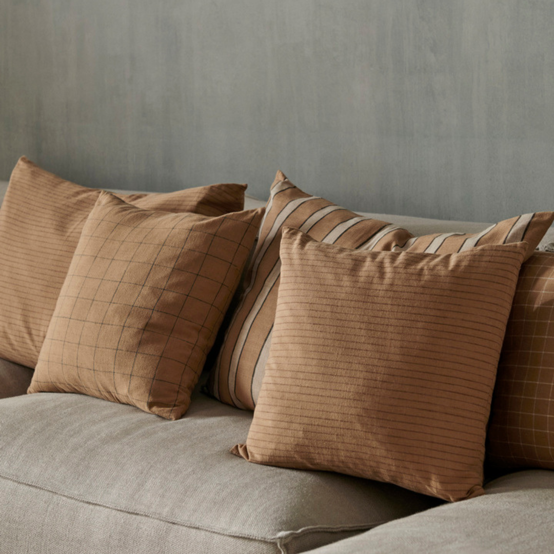 Brown Cotton Cushion - Lines