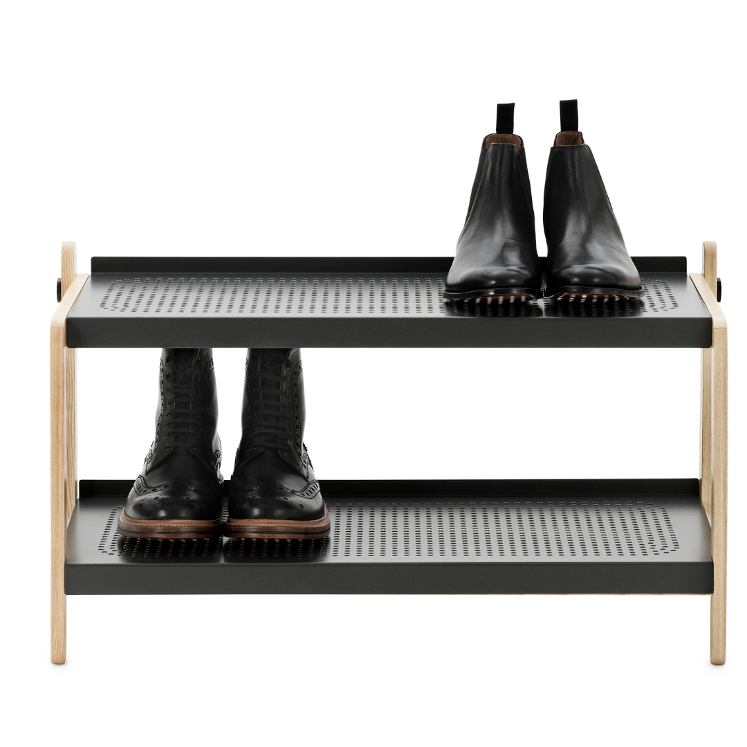 The Sko Shoe Rack is sure to be one of your favorite storage accessories. Designed by Simon Legald for Normann Copenhagen, this piece combines industrial style with simple and thoughtful design.