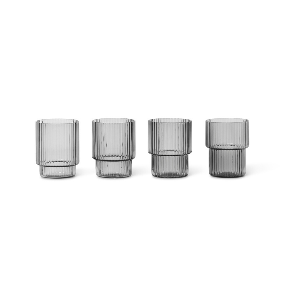 Ferm LivingRipple Small Glass Set in Smoked Grey - Batten Home