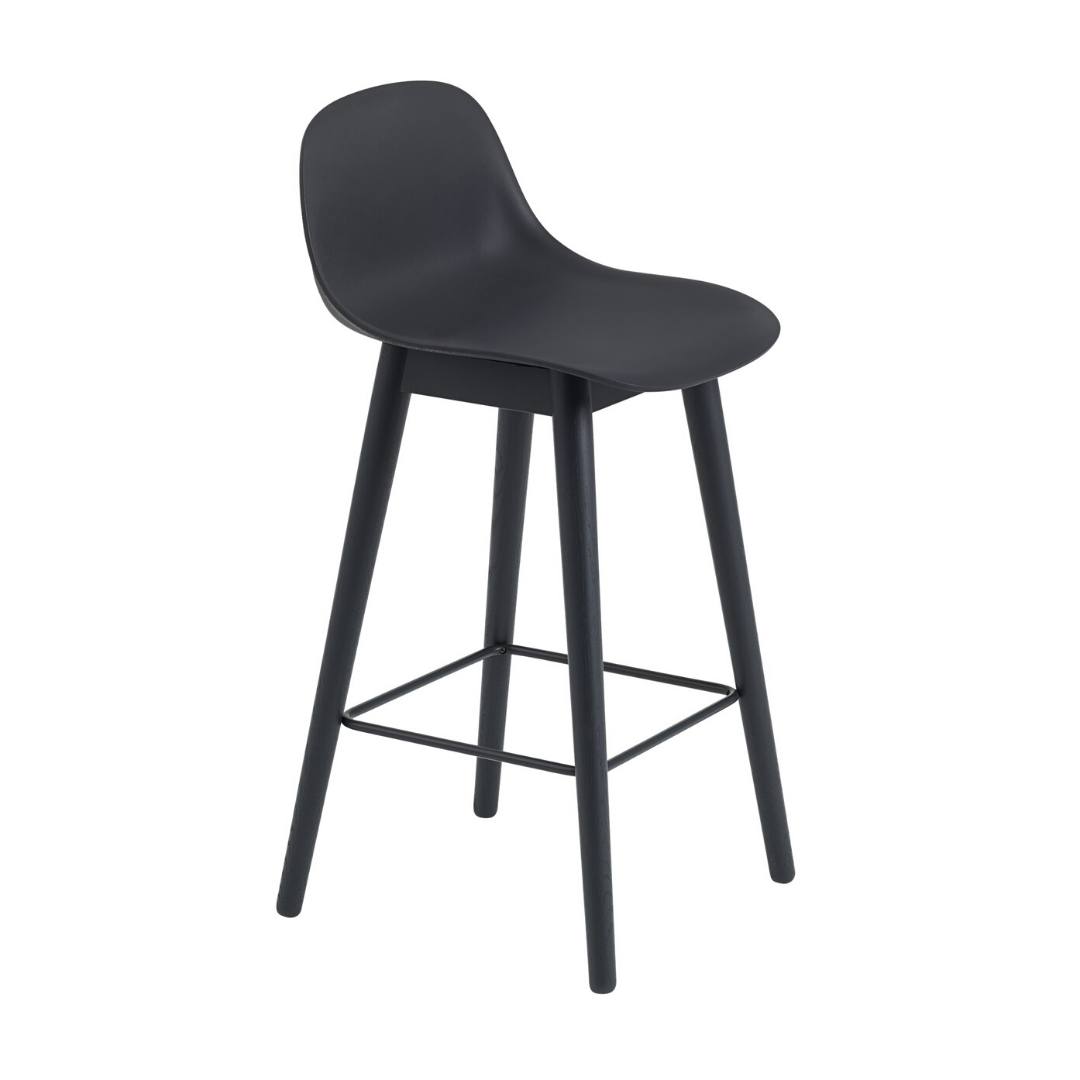 MuutoFiber Bar Stool with Backrest - Wood Base - Batten Home