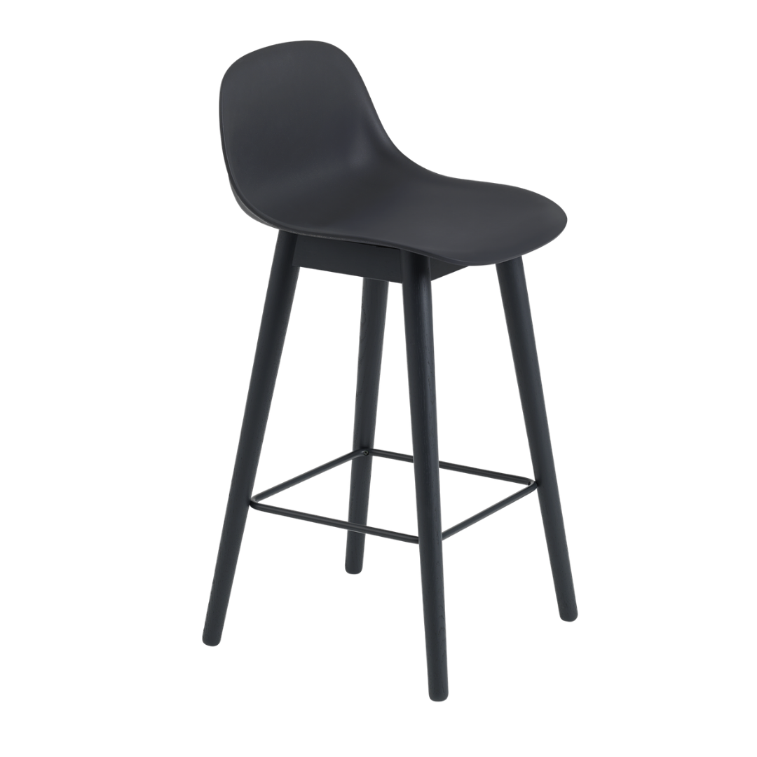 MuutoFiber Counter Stool with Backrest - Wood Base - Batten Home