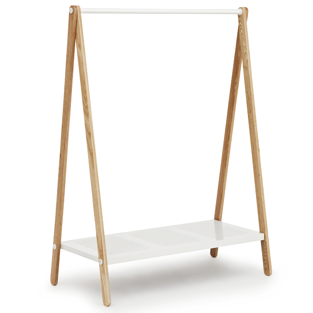 The Toj Clothes Rack is sure to be your favorite storage accessory. Designed by Simon Legald for Normann Copenhagen, this piece combines industrial style with simple and thoughtful design. We adore the clean lines from the metal shelf and trusses which makes it durable, while the wooden structure provides a softer feel, optimal for the bedroom or guest room. 