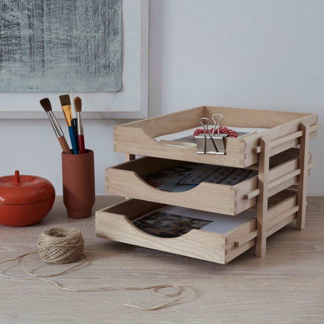 The Dania Letter Tray by Skagerak is a stunning, all natural oak filing system that fits perfectly atop a desk or work station. Constructed of three trays that build upon each other gradually - but can easily be grabbed if you need to transport your to-do pile on the go.